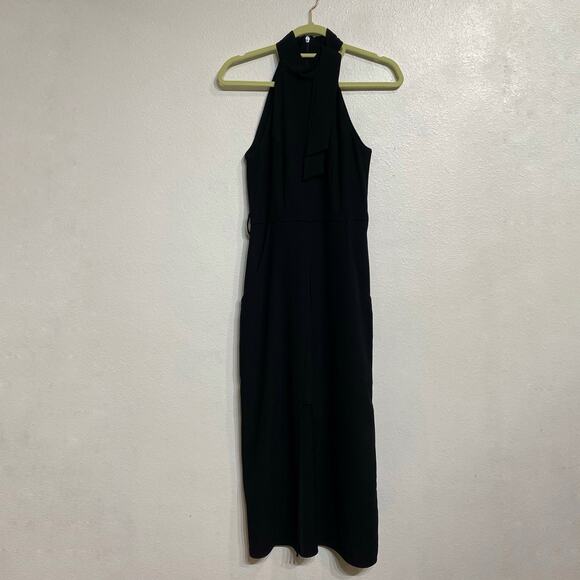 River Island Black Midi Halter Dress Sz 8 - Picture 1 of 8